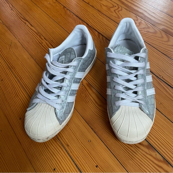 Adidas Superstar Leather Low Top Sneakers Wonder Silver Sz 7.5 - Picture 3 of 8